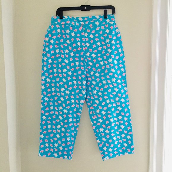 Lilly Pulitzer Blue/ Pink Turtle Print Crop Leg Pants Size 10 - Picture 3 of 6
